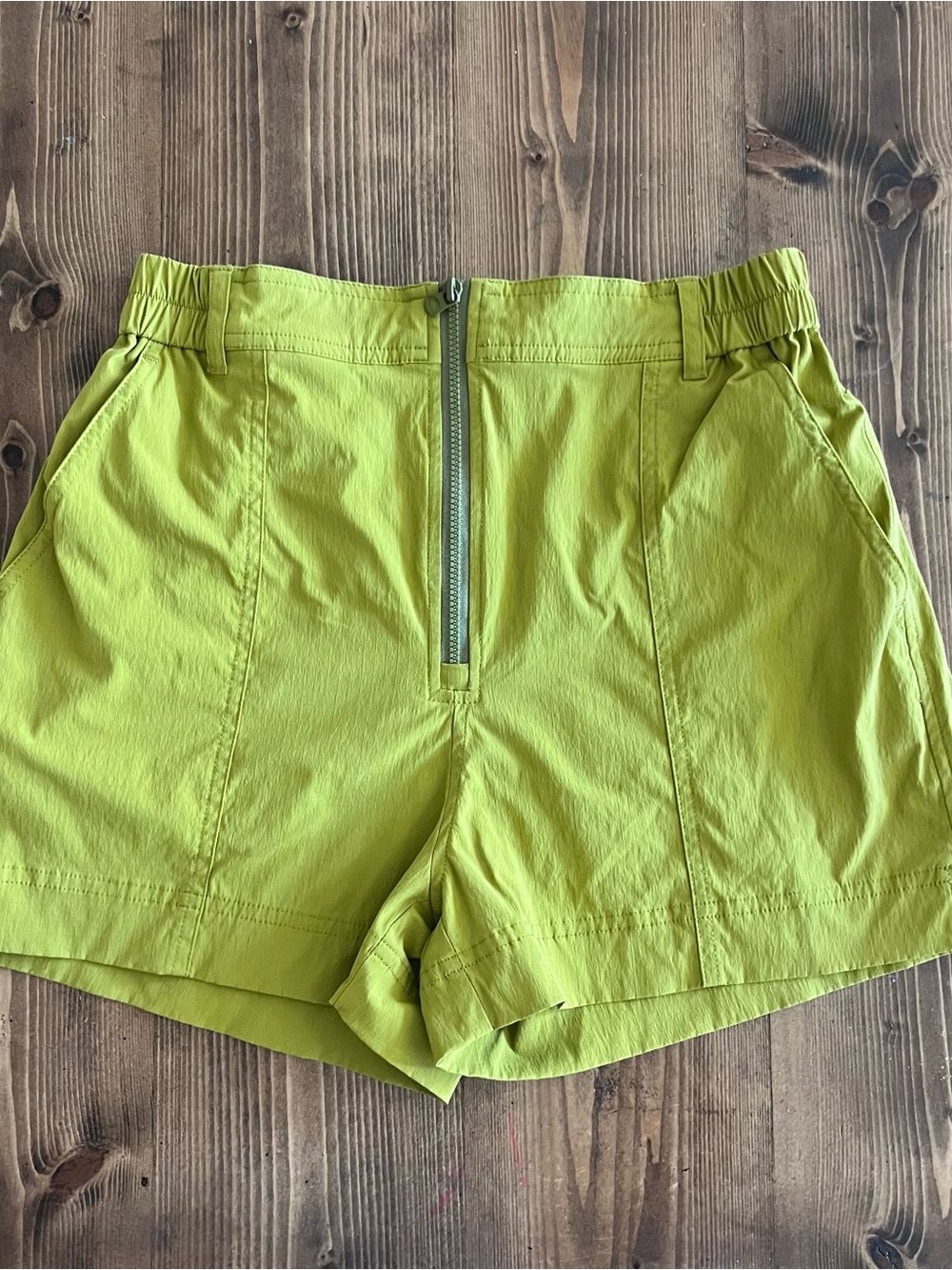 Madewell Lime Green Athletic High-Rise Shorts with Front Zip